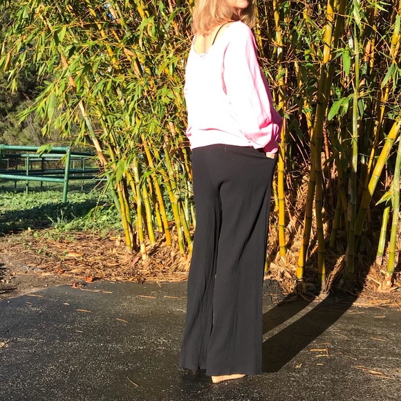 SMALL Pocketed Black Cotton Beach Pants - Picture 5 of 8